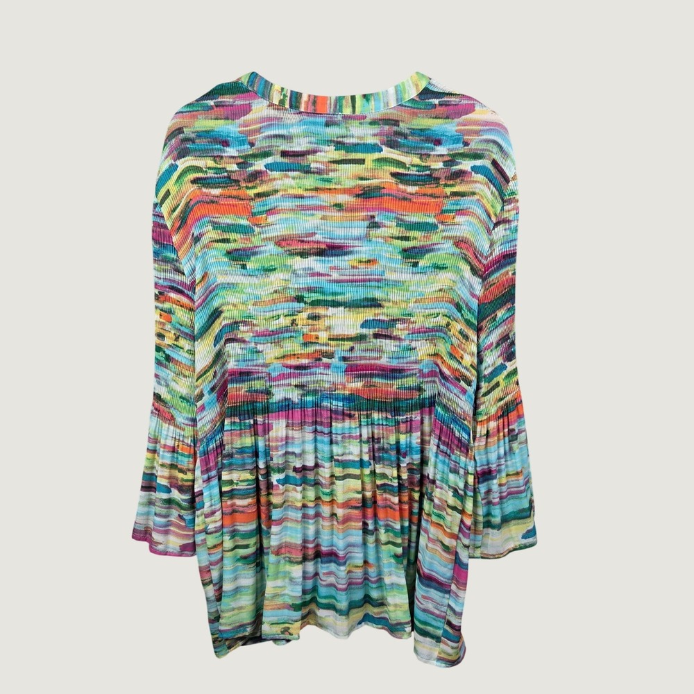 Investments Tunic Blouse Women 2X Multicolor Pleated Button Up Bell Sleeve Artsy - Picture 3 of 11